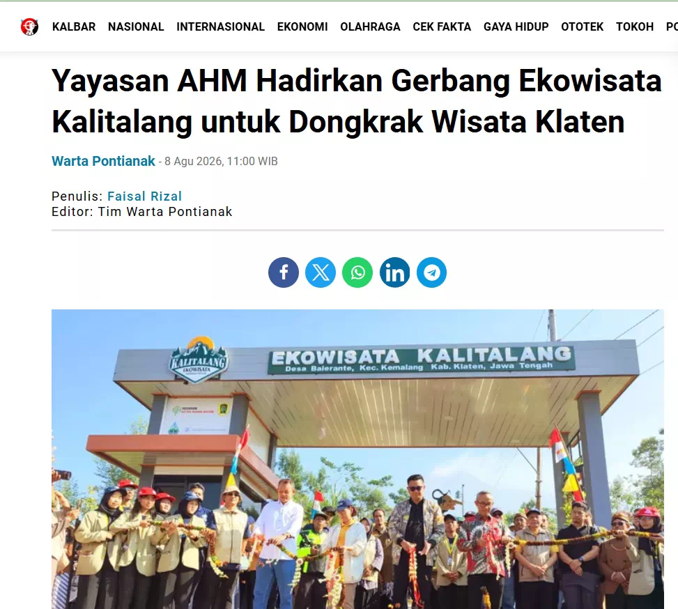 Yayasan AHM Hadirkan Gerbang Ekowisata Kalitalang untuk Dongkrak Wisata Klaten