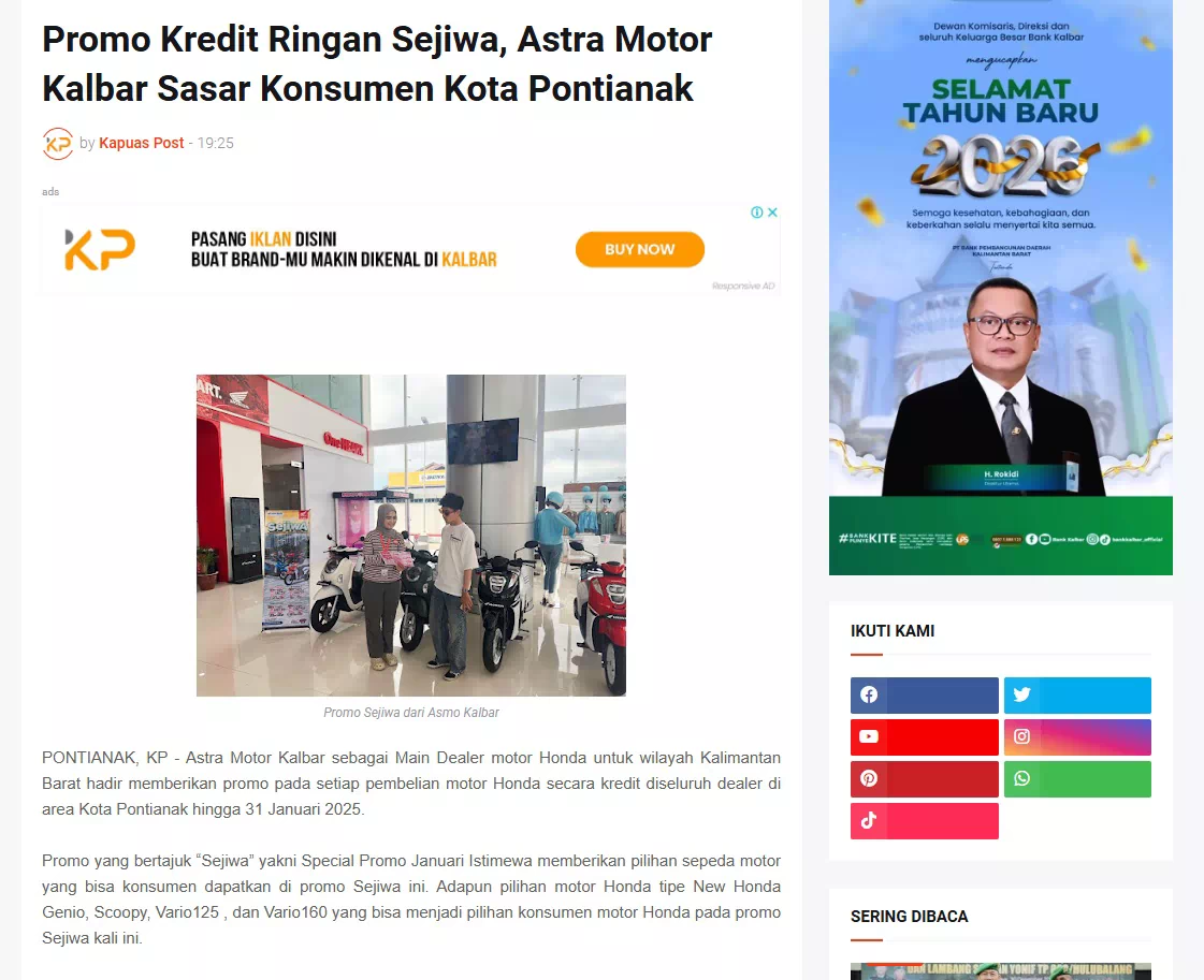 Promo Kredit Ringan Sejiwa, Astra Motor Kalbar Sasar Konsumen Kota Pontianak