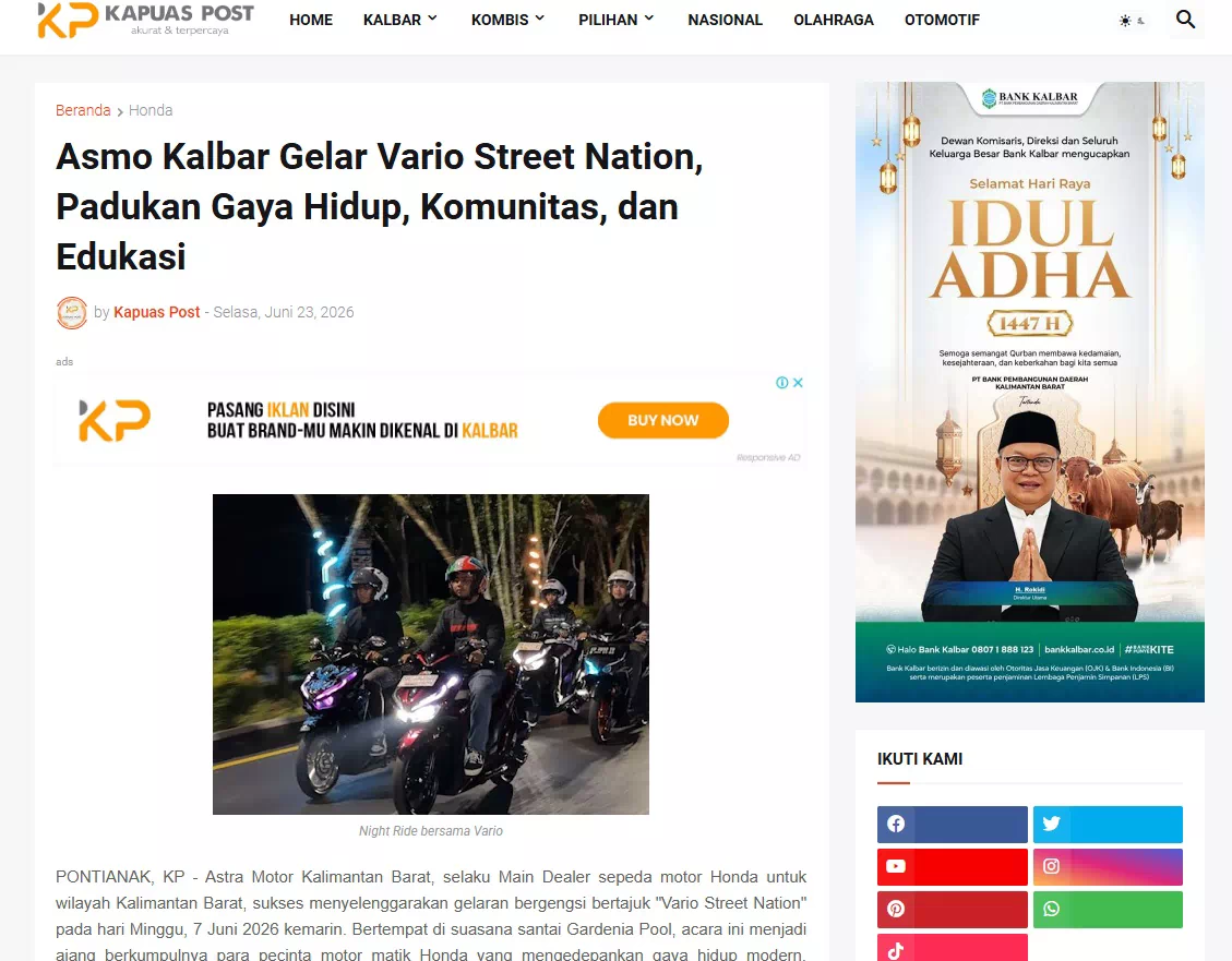 Asmo Kalbar Gelar Vario Street Nation, Padukan Gaya Hidup, Komunitas, dan Edukasi