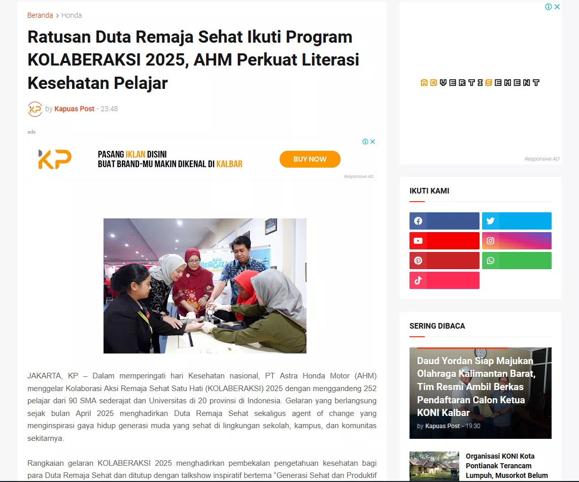 Ratusan Duta Remaja Sehat Ikuti Program KOLABERAKSI 2025, AHM Perkuat Literasi Kesehatan Pelajar