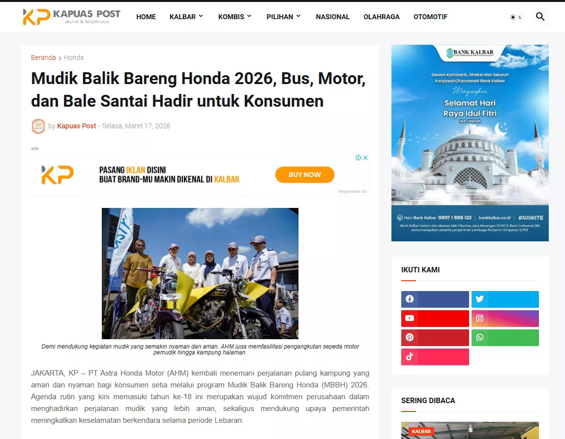 Mudik Balik Bareng Honda 2026, Bus, Motor, dan Bale Santai Hadir untuk Konsumen