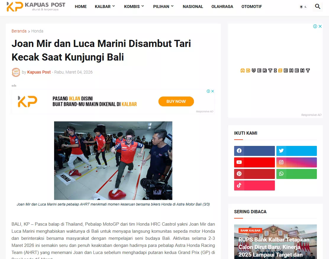 Joan Mir dan Luca Marini Disambut Tari Kecak Saat Kunjungi Bali