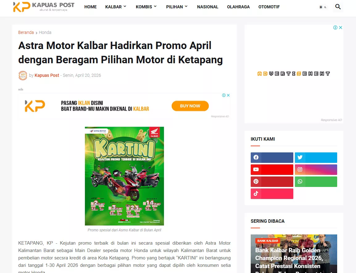 Astra Motor Kalbar Hadirkan Promo April dengan Beragam Pilihan Motor di Ketapang