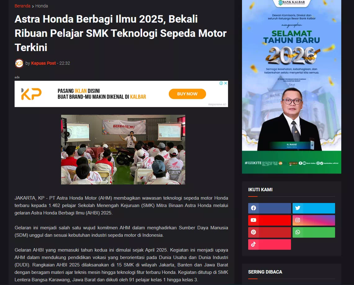 Astra Honda Berbagi Ilmu 2025, Bekali Ribuan Pelajar SMK Teknologi Sepeda Motor Terkini