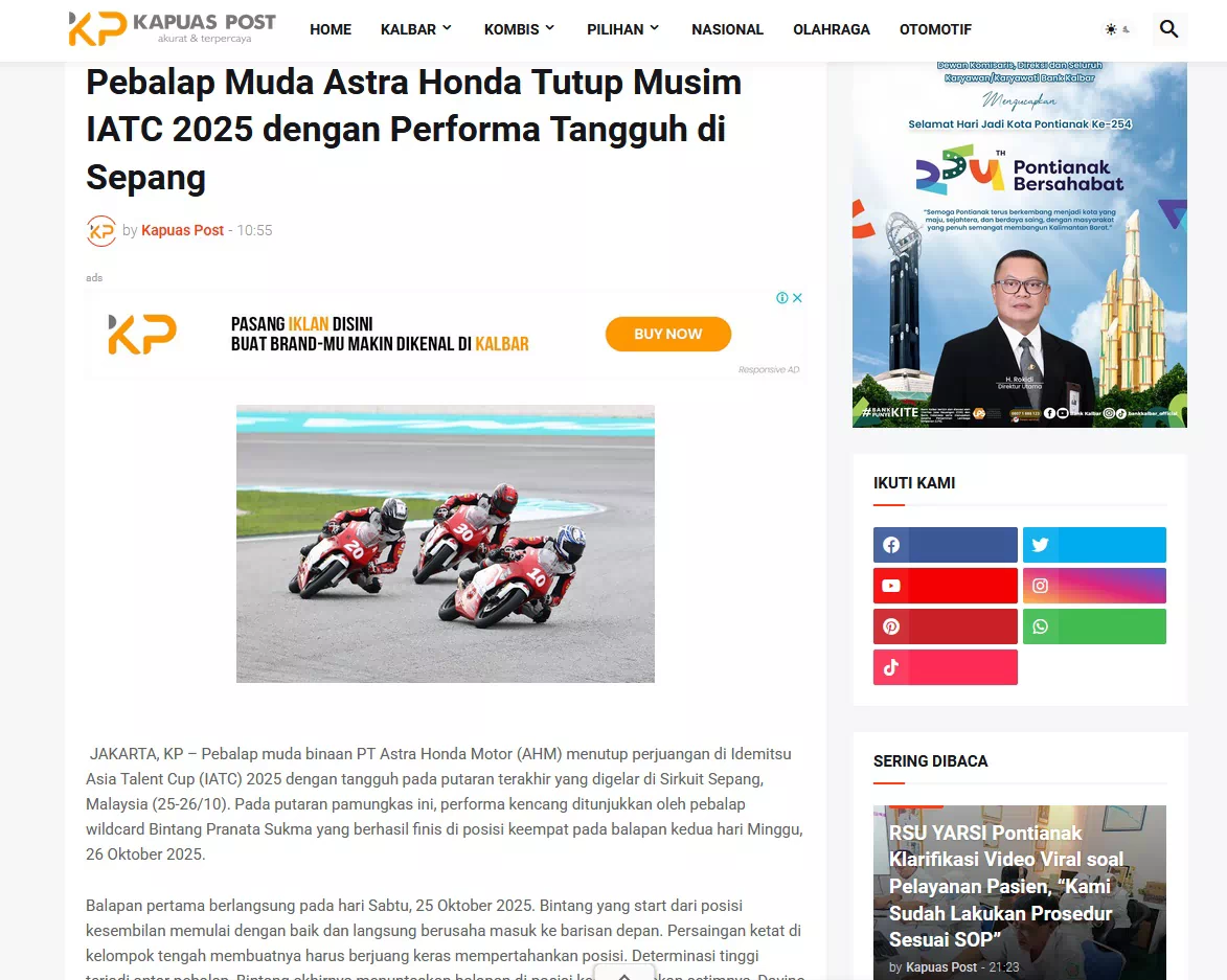 Pebalap Muda Astra Honda Tutup Musim IATC 2025 dengan Performa Tangguh di Sepang