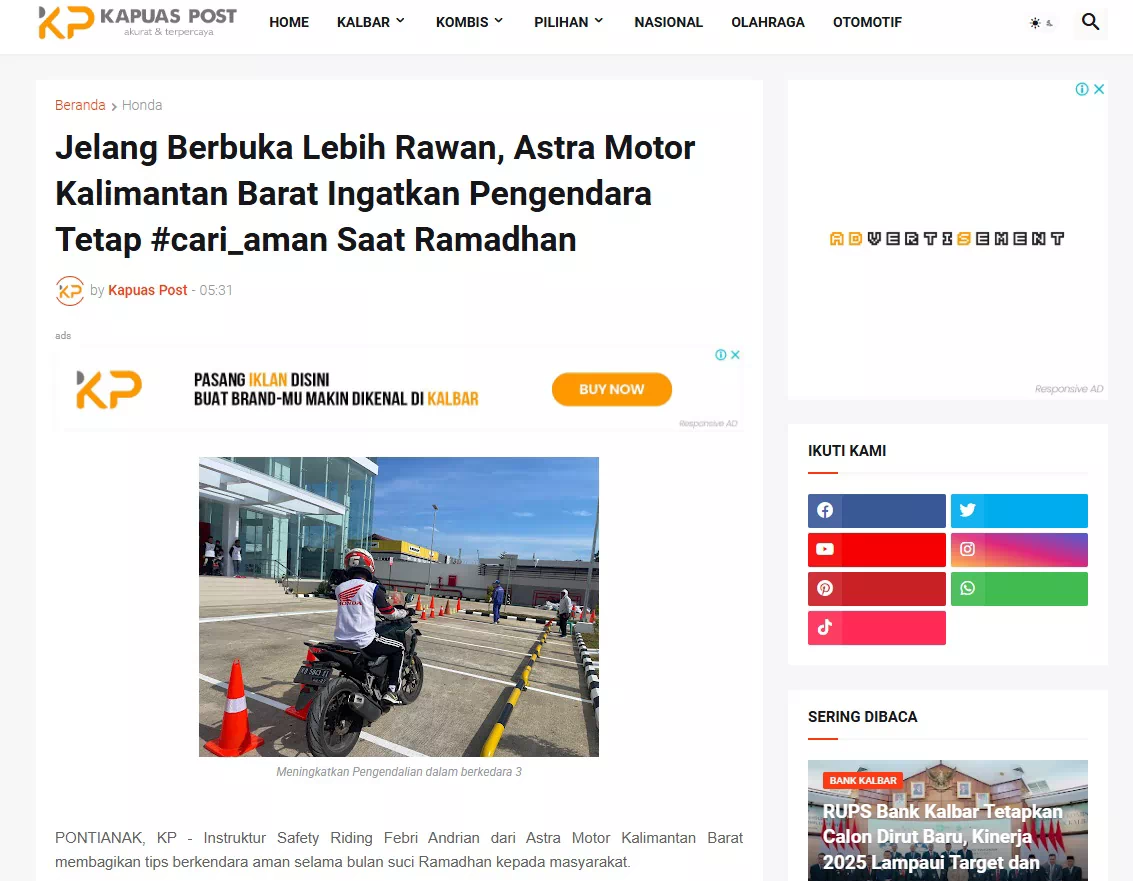 Jelang Berbuka Lebih Rawan, Astra Motor Kalimantan Barat Ingatkan Pengendara Tetap #cari_aman Saat Ramadhan