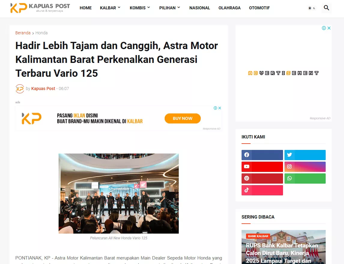 Hadir Lebih Tajam dan Canggih, Astra Motor Kalimantan Barat Perkenalkan Generasi Terbaru Vario 125