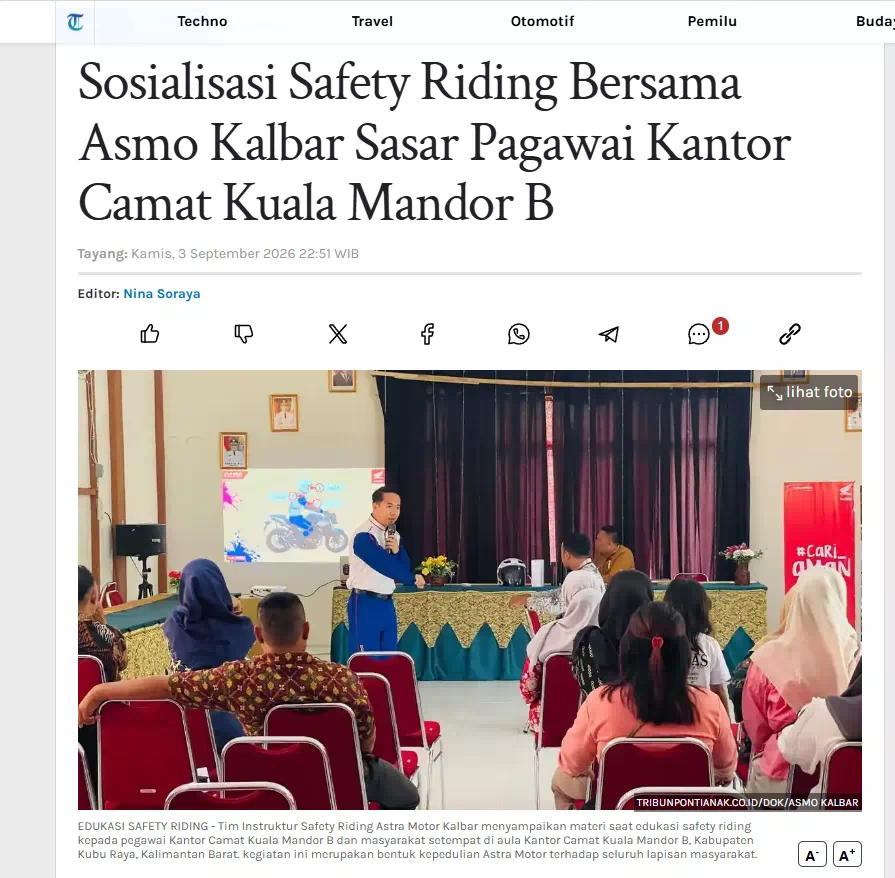 Sosialisasi Safety Riding Bersama Asmo Kalbar Sasar Pagawai Kantor Camat Kuala Mandor B