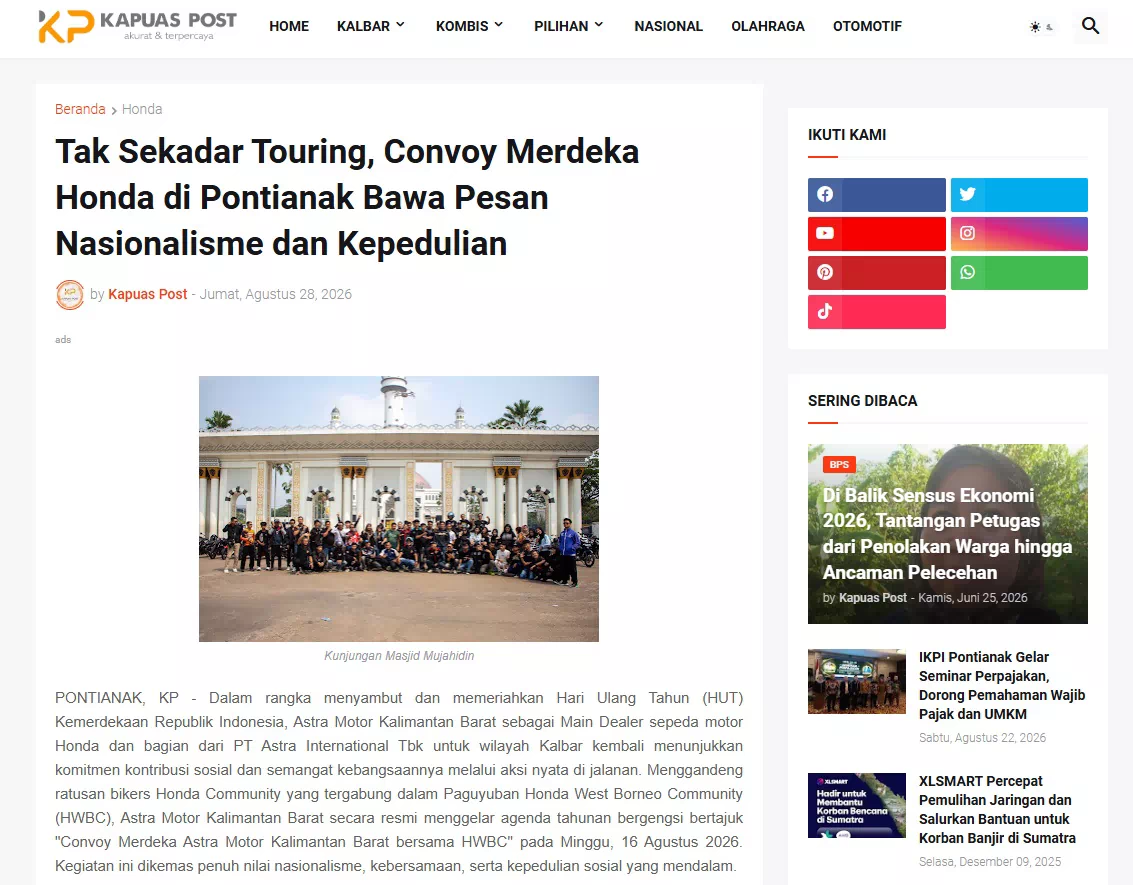 Tak Sekadar Touring, Convoy Merdeka Honda di Pontianak Bawa Pesan Nasionalisme dan Kepedulian