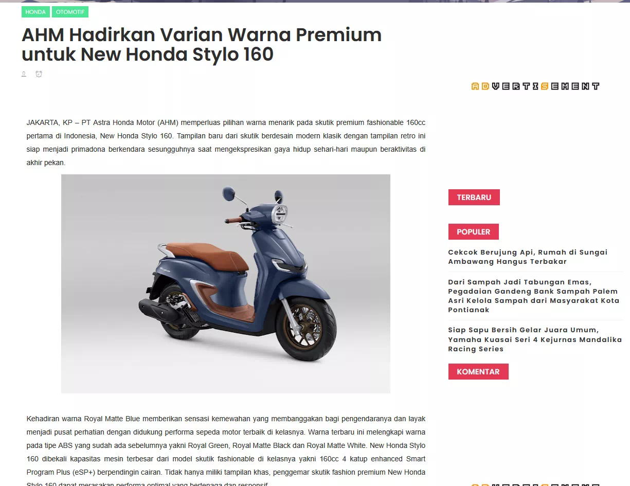 AHM Hadirkan Varian Warna Premium untuk New Honda Stylo 160
