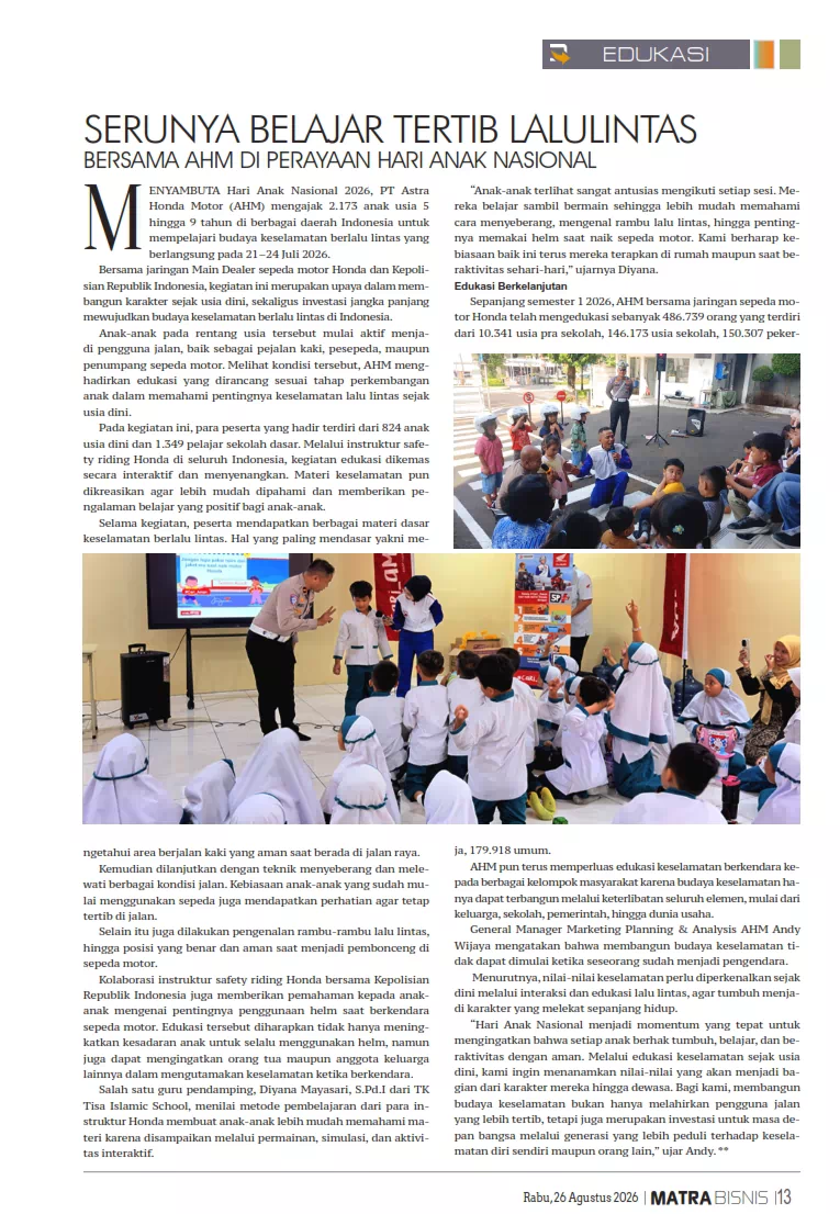 SERUNYA BELAJAR TERTIB LALULINTAS BERSAMA AHM DI PERAYAAN HARI ANAK NASIONAL