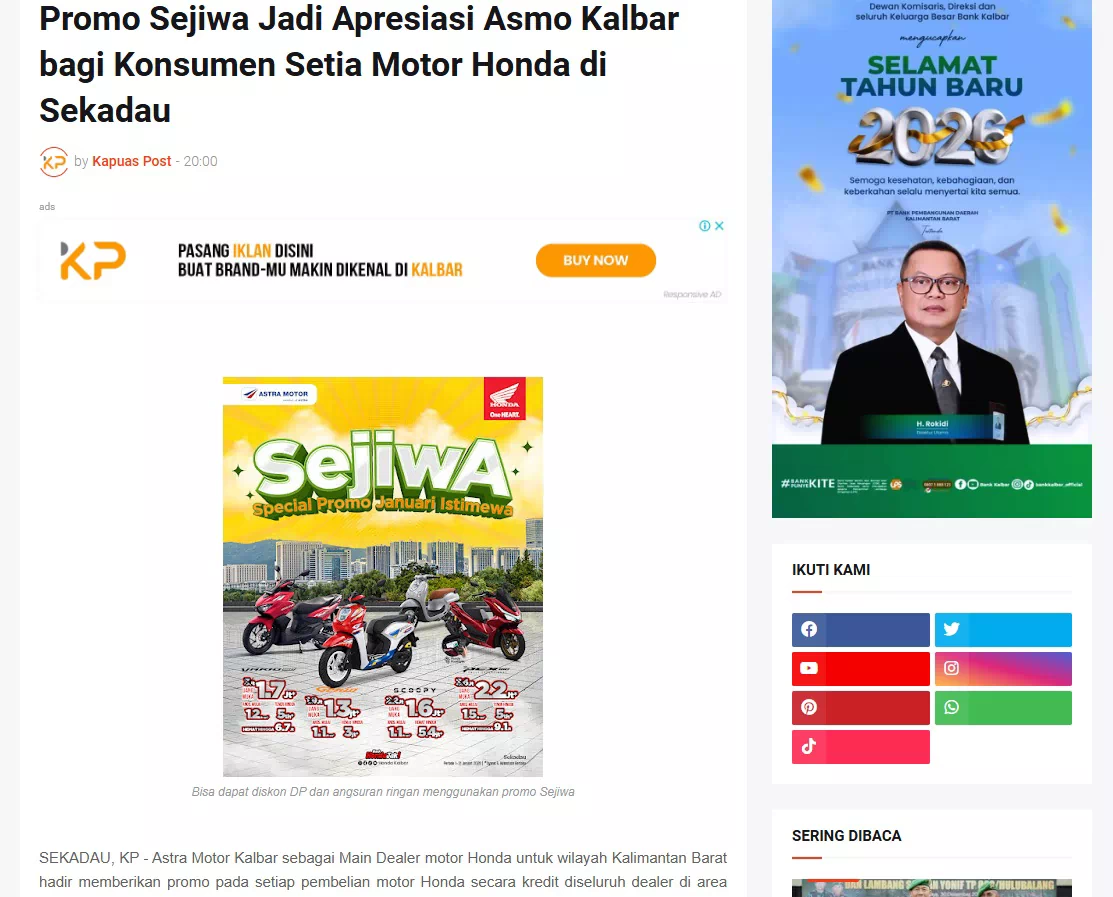 Promo Sejiwa Jadi Apresiasi Asmo Kalbar bagi Konsumen Setia Motor Honda di Sekadau