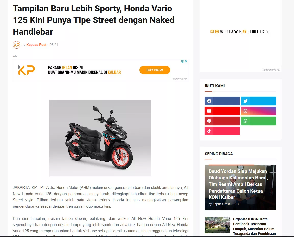 Tampilan Baru Lebih Sporty, Honda Vario 125 Kini Punya Tipe Street dengan Naked Handlebar