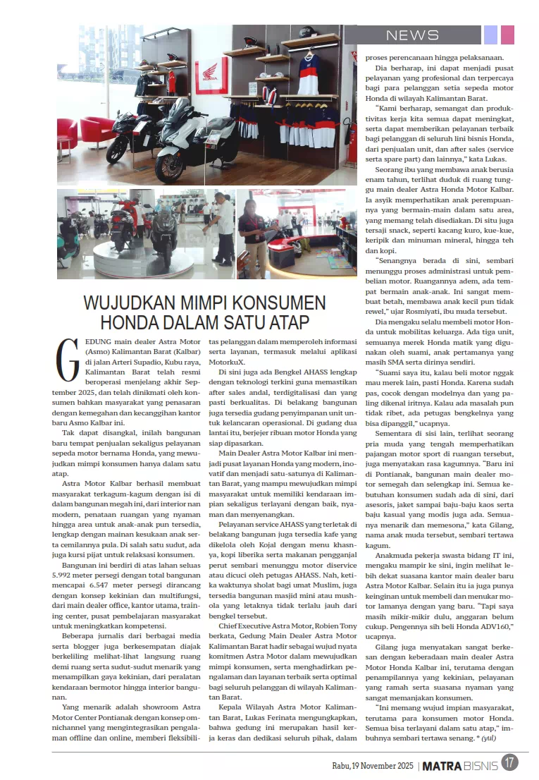 WUJUDKAN MIMPI KONSUMEN HONDA DALAM SATU ATAP
