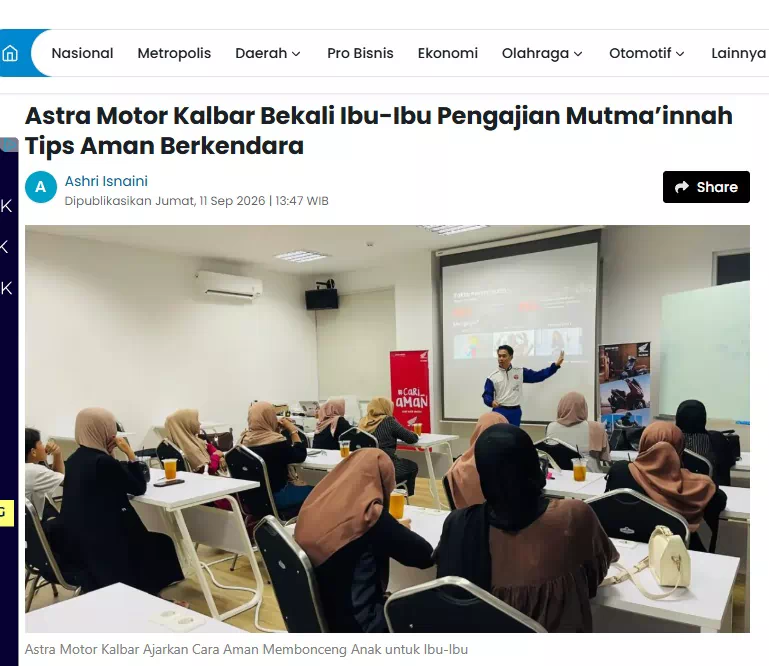 Astra Motor Kalbar Bekali Ibu-Ibu Pengajian Mutma’innah Tips Aman Berkendara