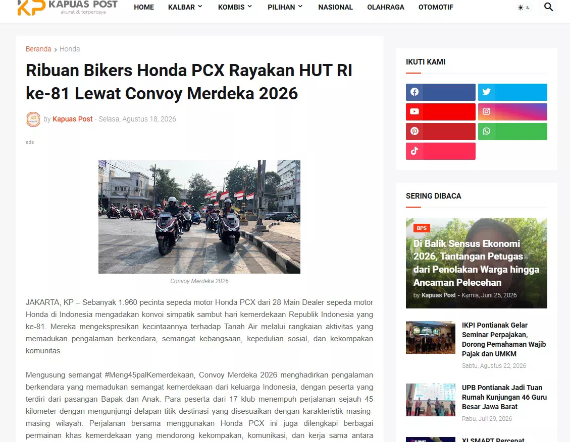 Ribuan Bikers Honda PCX Rayakan HUT RI ke-81 Lewat Convoy Merdeka 2026