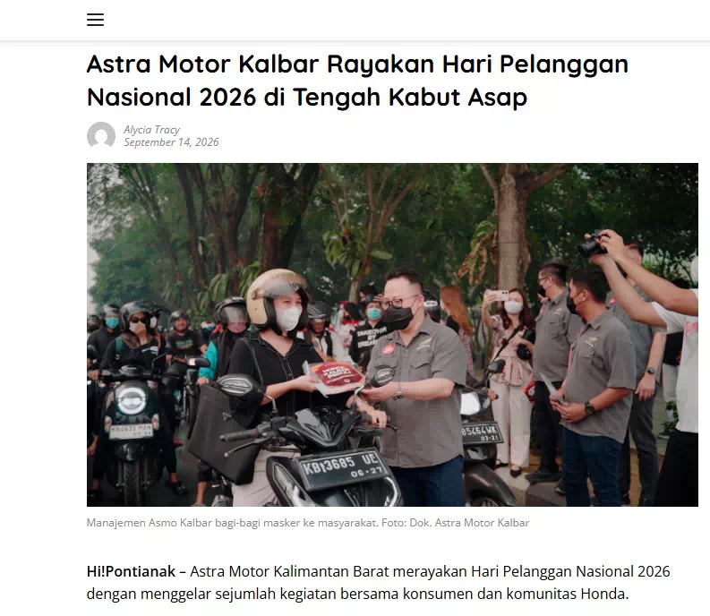 Astra Motor Kalbar Rayakan Hari Pelanggan Nasional 2026 di Tengah Kabut Asap