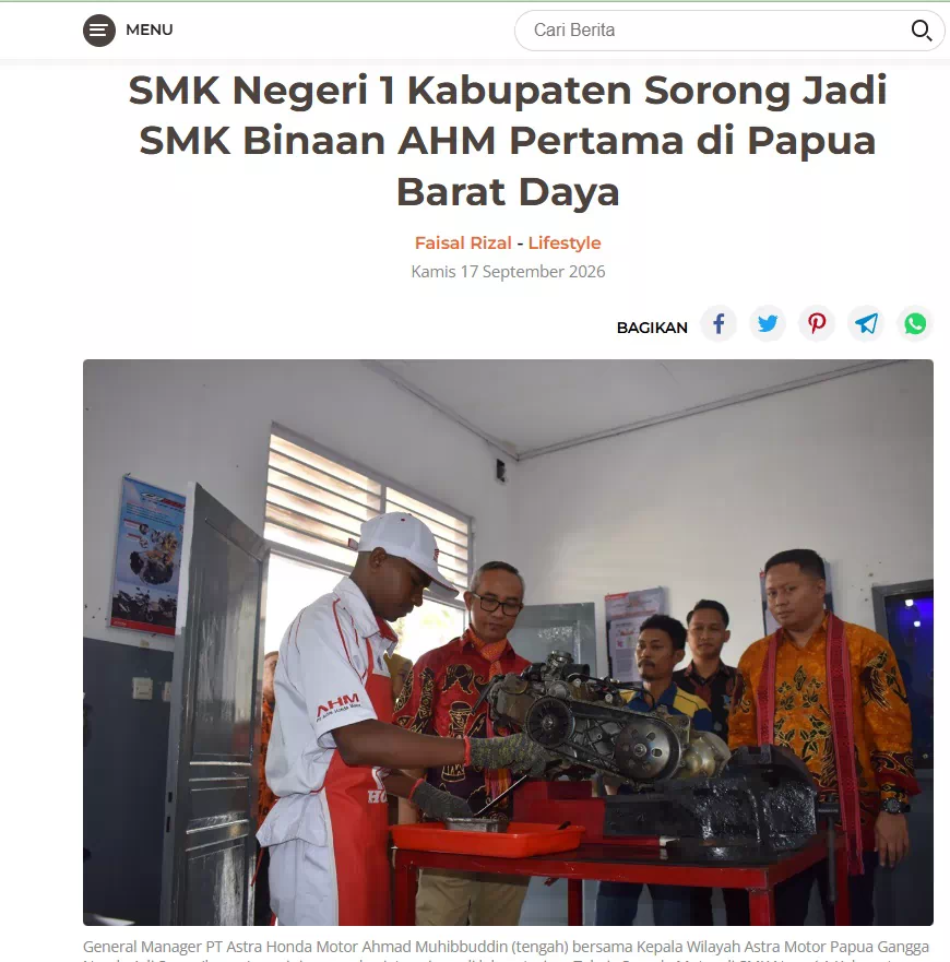 SMK Negeri 1 Kabupaten Sorong Jadi SMK Binaan AHM Pertama di Papua Barat Daya