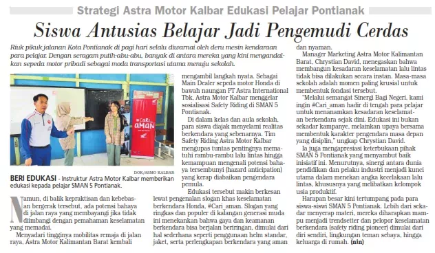 Strategi Astra Motor Kalbar Edukasi Pelajar Pontianak - Siswa Antusias Belajar Jadi Pengemudi Cerdas