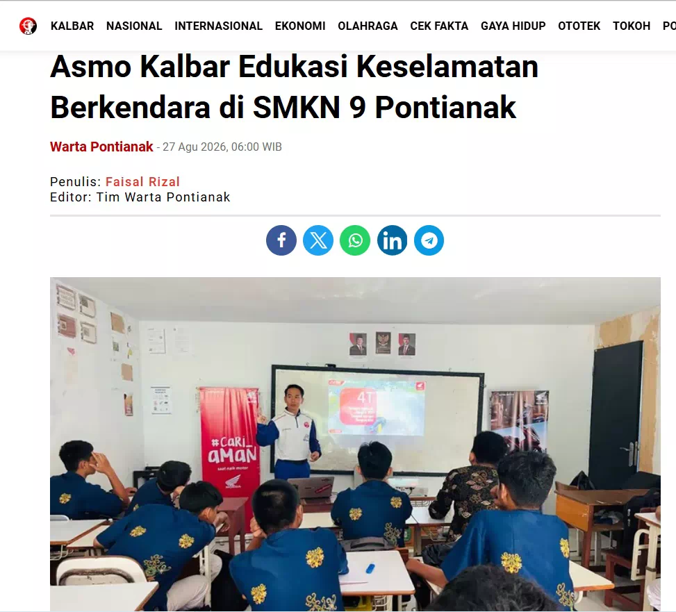 Asmo Kalbar Edukasi Keselamatan Berkendara di SMKN 9 Pontianak