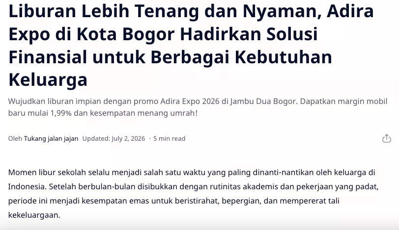 Liburan Lebih Tenang dan Nyaman, Adira Expo di Kota Bogor Hadirkan Solusi Finansial untuk Berbagai Kebutuhan Keluarga