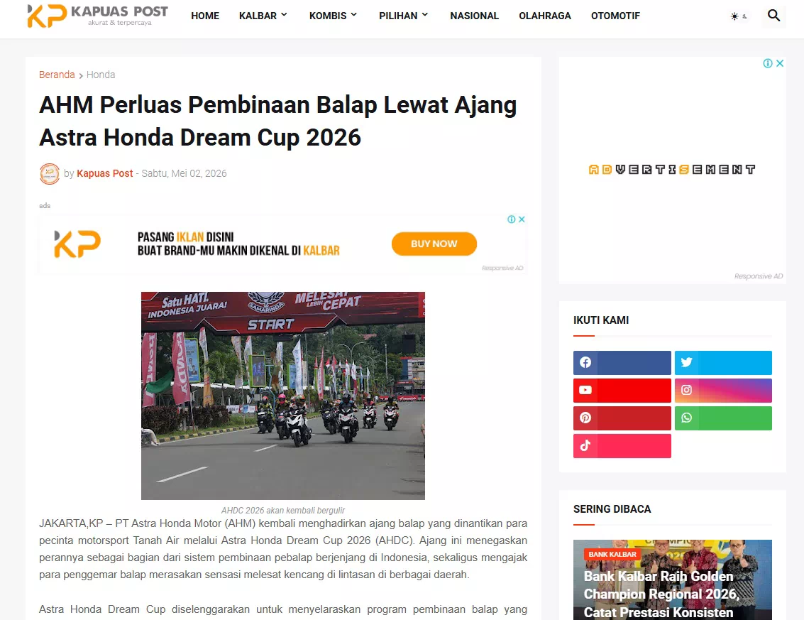 AHM Perluas Pembinaan Balap Lewat Ajang Astra Honda Dream Cup 2026