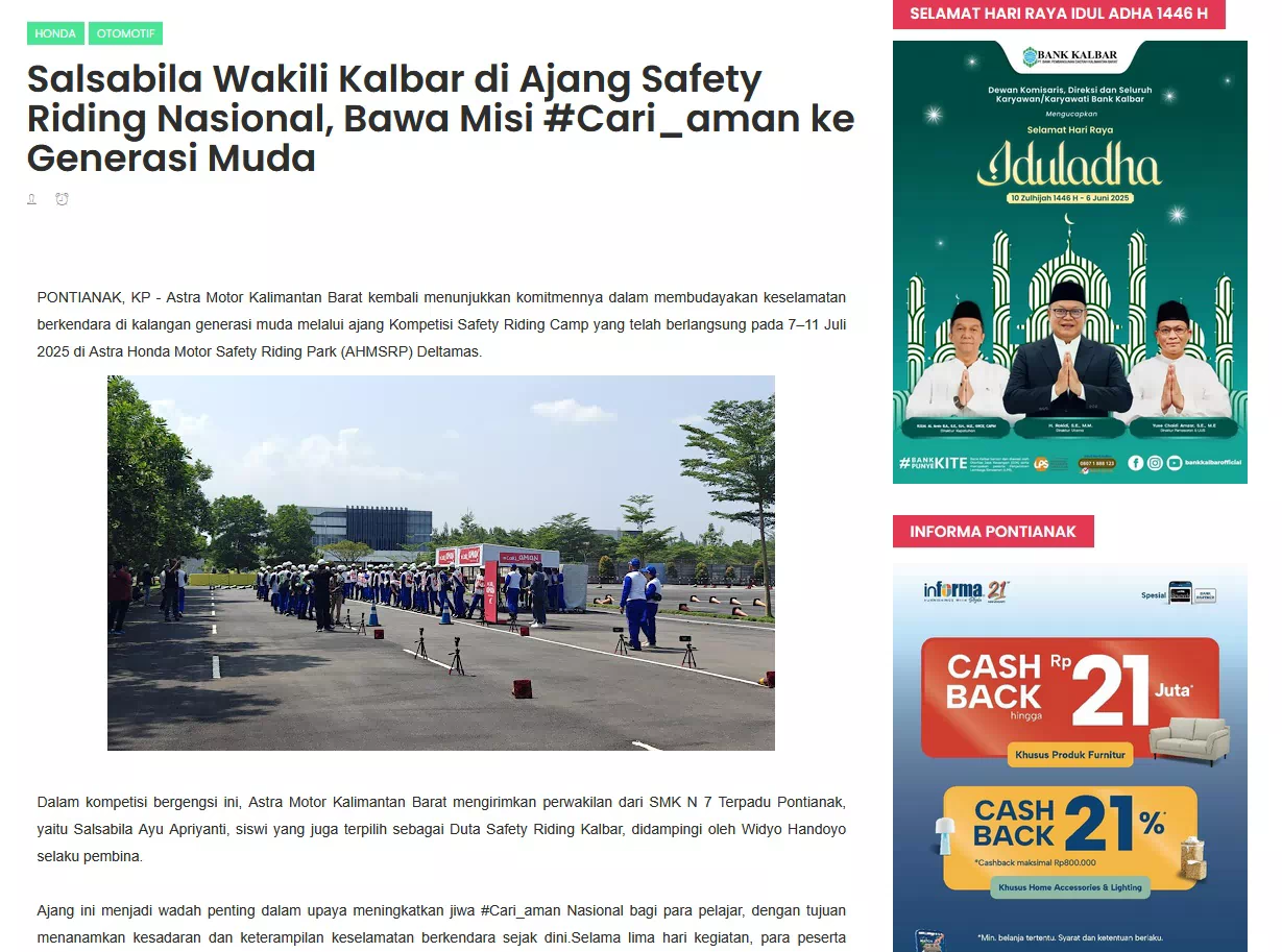 Salsabila Wakili Kalbar di Ajang Safety Riding Nasional, Bawa Misi #Cari_aman ke Generasi Muda