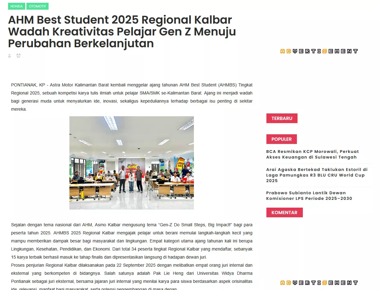 AHM Best Student 2025 Regional Kalbar Wadah Kreativitas Pelajar Gen Z Menuju Perubahan Berkelanjutan