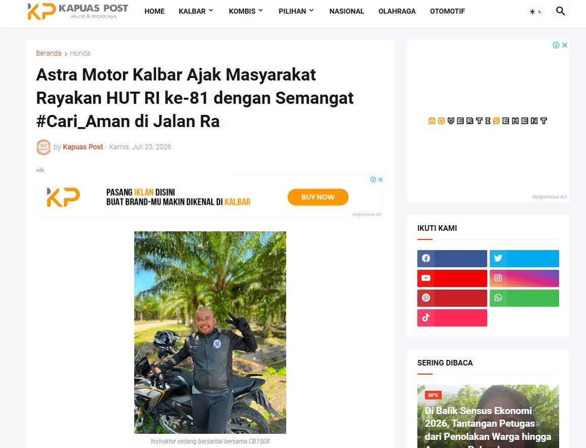 Astra Motor Kalbar Ajak Masyarakat Rayakan HUT RI ke-81 dengan Semangat #Cari_Aman di Jalan Ra