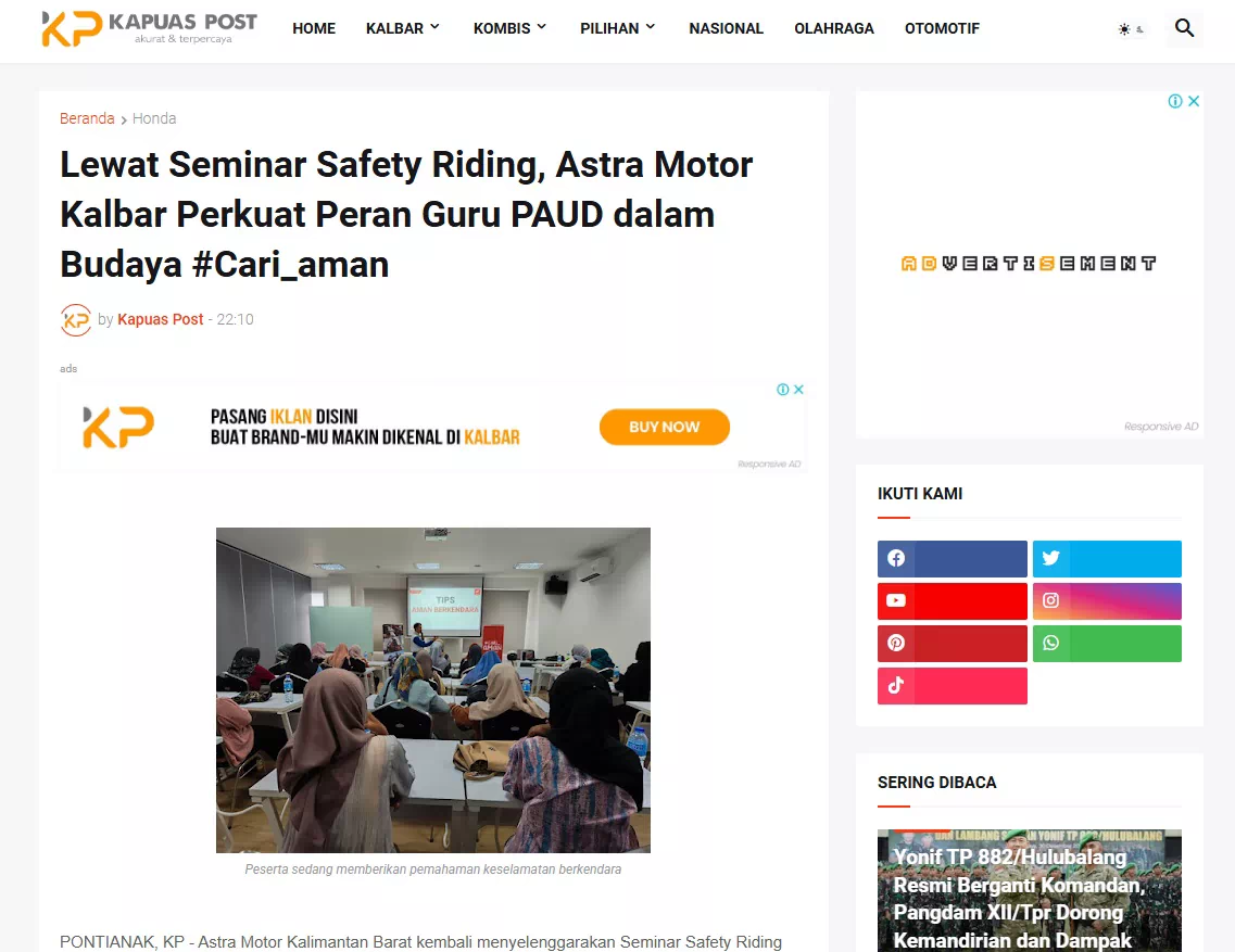 Lewat Seminar Safety Riding, Astra Motor Kalbar Perkuat Peran Guru PAUD dalam Budaya #Cari_aman