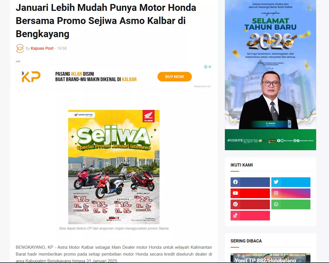 Januari Lebih Mudah Punya Motor Honda Bersama Promo Sejiwa Asmo Kalbar di Bengkayang