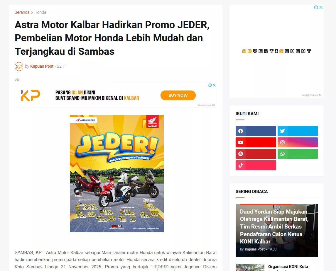 Astra Motor Kalbar Hadirkan Promo JEDER, Pembelian Motor Honda Lebih Mudah dan Terjangkau di Sambas