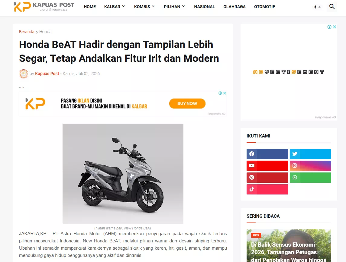 Honda BeAT Hadir dengan Tampilan Lebih Segar, Tetap Andalkan Fitur Irit dan Modern