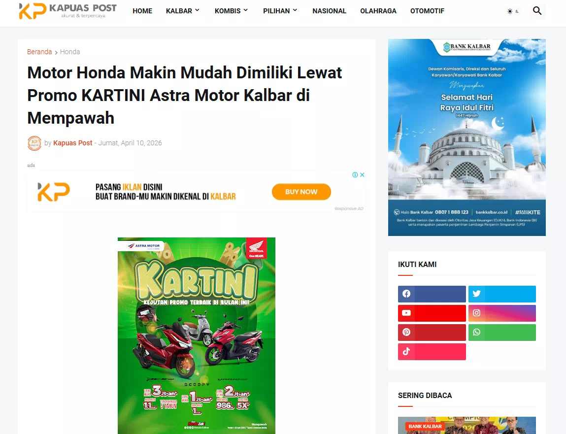 Motor Honda Makin Mudah Dimiliki Lewat Promo KARTINI Astra Motor Kalbar di Mempawah