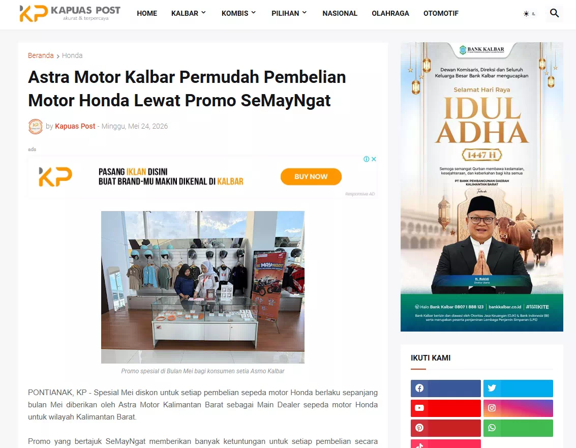 Astra Motor Kalbar Permudah Pembelian Motor Honda Lewat Promo SeMayNgat