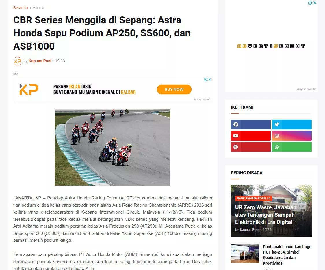CBR Series Menggila di Sepang: Astra Honda Sapu Podium AP250, SS600, dan ASB1000