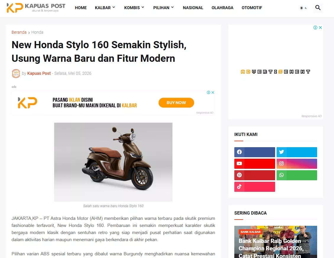 New Honda Stylo 160 Semakin Stylish, Usung Warna Baru dan Fitur Modern