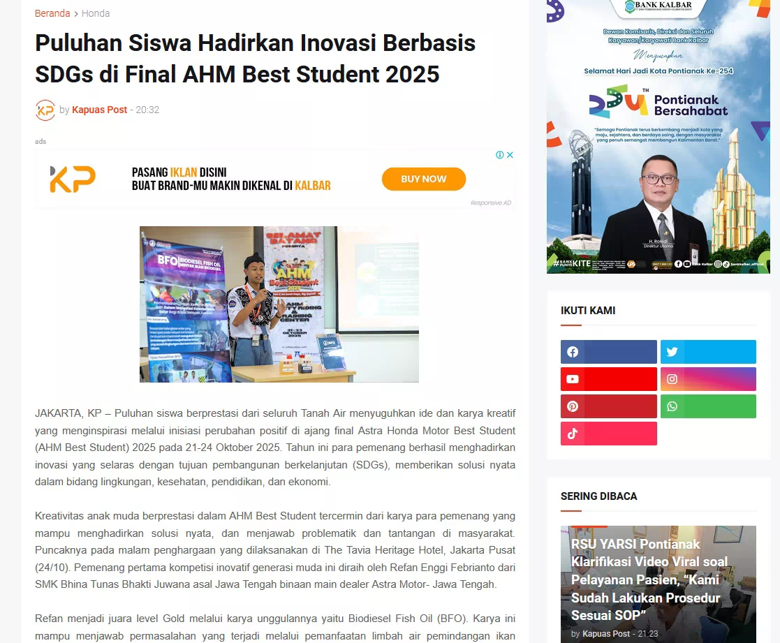 Puluhan Siswa Hadirkan Inovasi Berbasis SDGs di Final AHM Best Student 2025