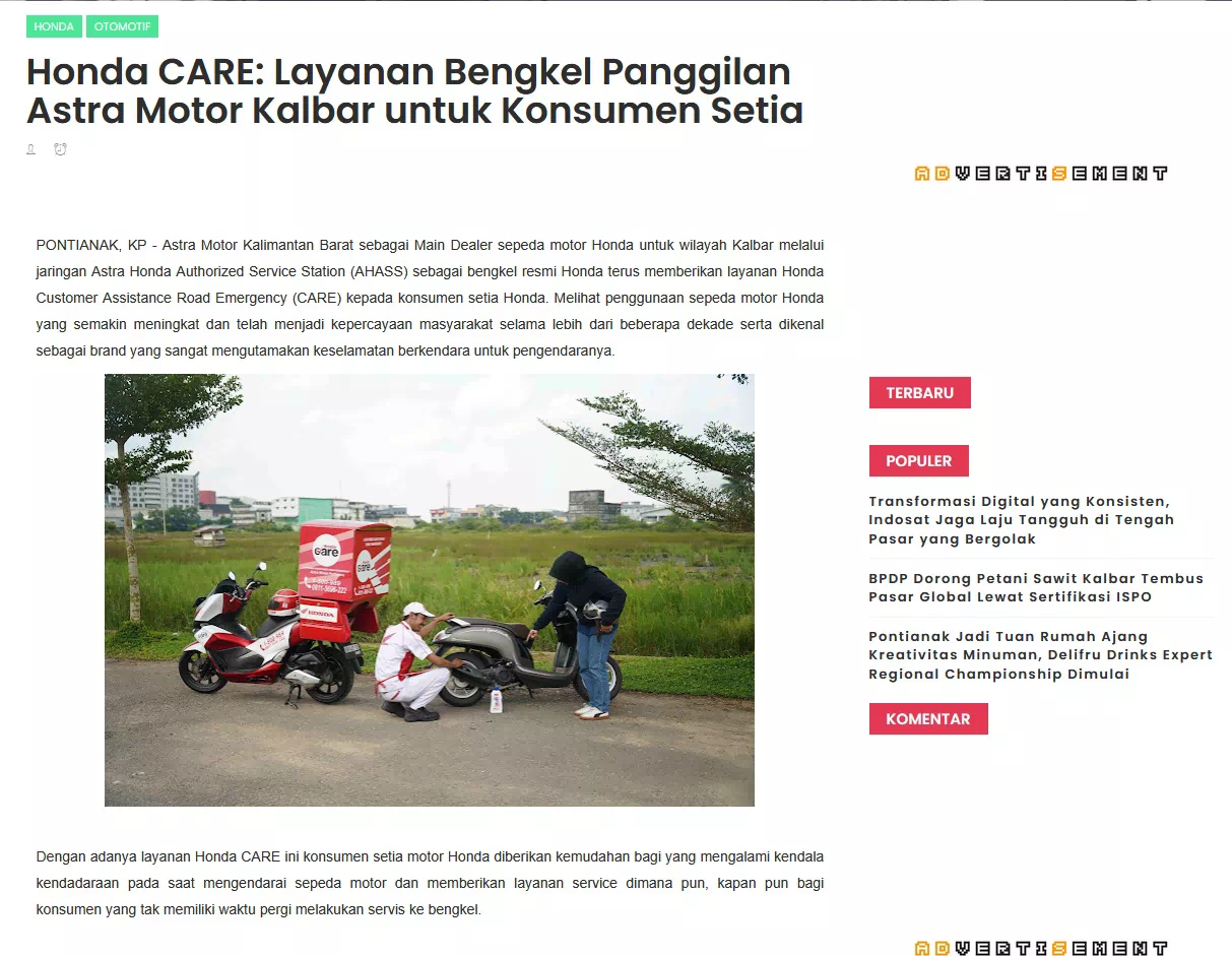 Honda CARE: Layanan Bengkel Panggilan Astra Motor Kalbar untuk Konsumen Setia