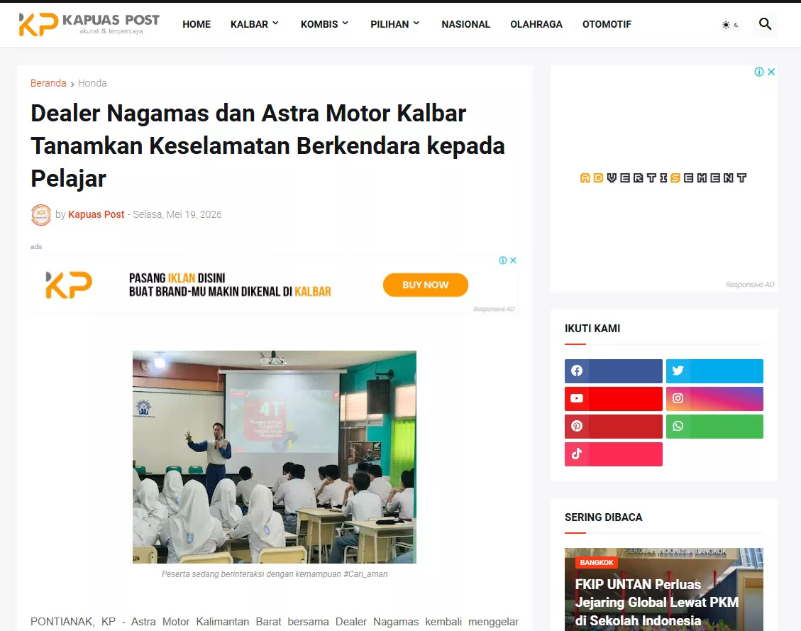 Dealer Nagamas dan Astra Motor Kalbar Tanamkan Keselamatan Berkendara kepada Pelajar