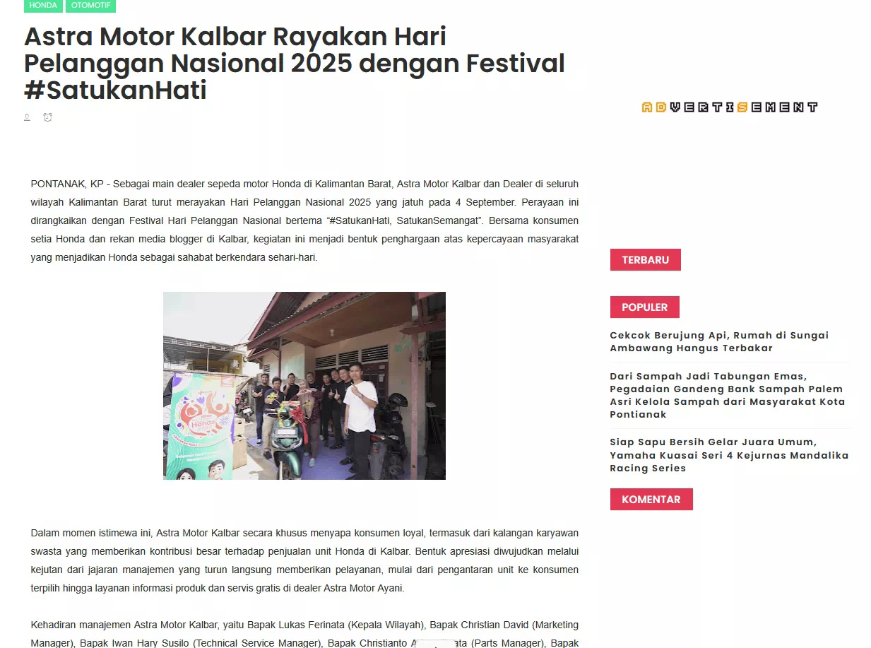 Astra Motor Kalbar Rayakan Hari Pelanggan Nasional 2025 dengan Festival #SatukanHati