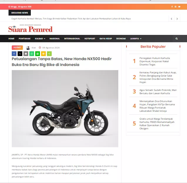 Petualangan Tanpa Batas, New Honda NX500 Hadir Buka Era Baru Big Bike di Indonesia