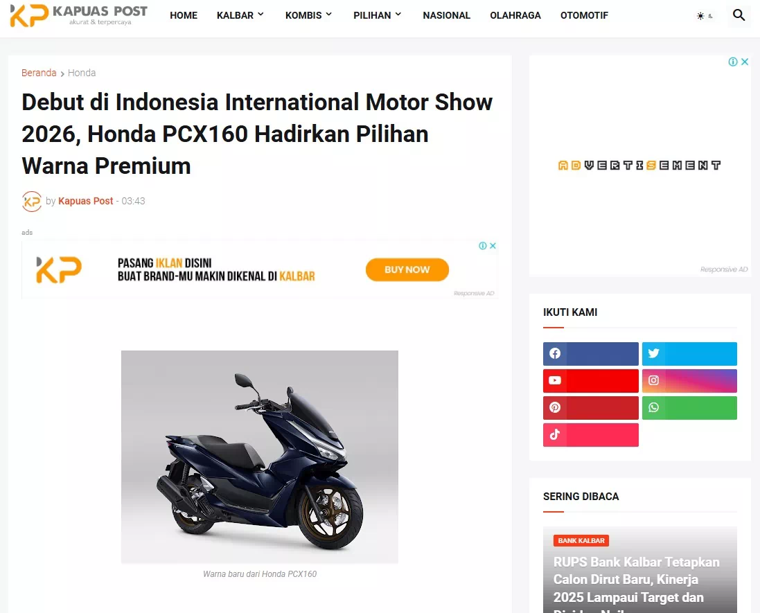 Debut di Indonesia International Motor Show 2026, Honda PCX160 Hadirkan Pilihan Warna Premium