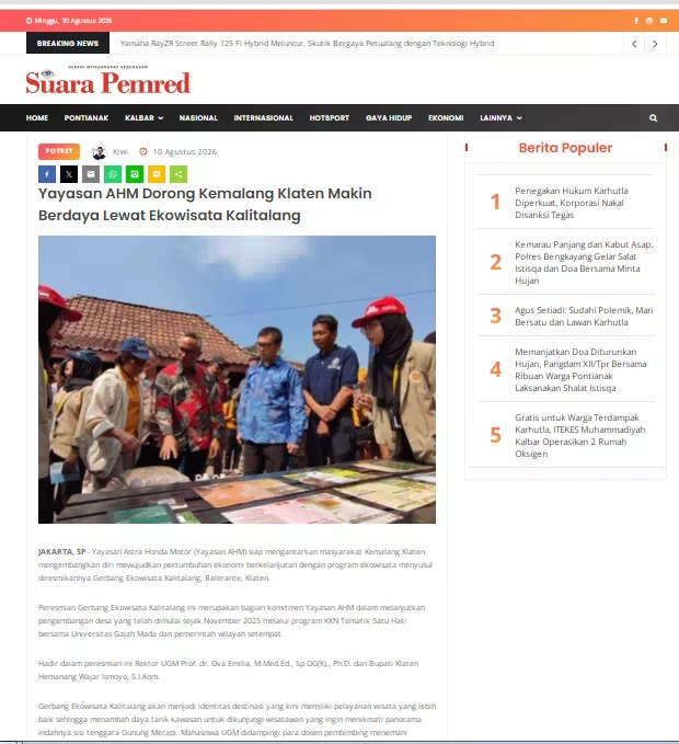 Yayasan AHM Dorong Kemalang Klaten Makin Berdaya Lewat Ekowisata Kalitalang
