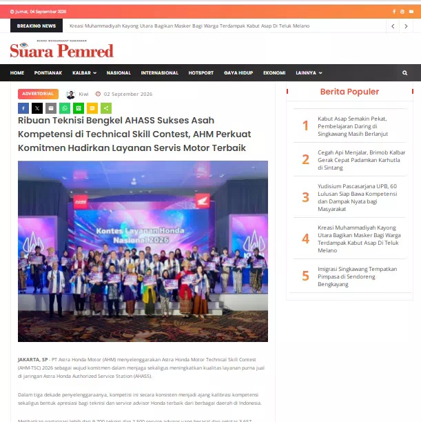 Ribuan Teknisi Bengkel AHASS Sukses Asah Kompetensi di Technical Skill Contest, AHM Perkuat Komitmen Hadirkan Layanan Servis Motor Terbaik