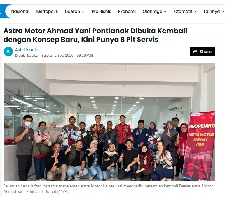 Astra Motor Ahmad Yani Pontianak Dibuka Kembali dengan Konsep Baru, Kini Punya 8 Pit Servis
