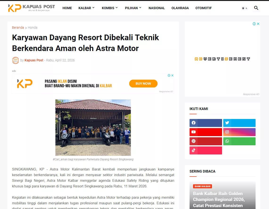 Karyawan Dayang Resort Dibekali Teknik Berkendara Aman oleh Astra Motor