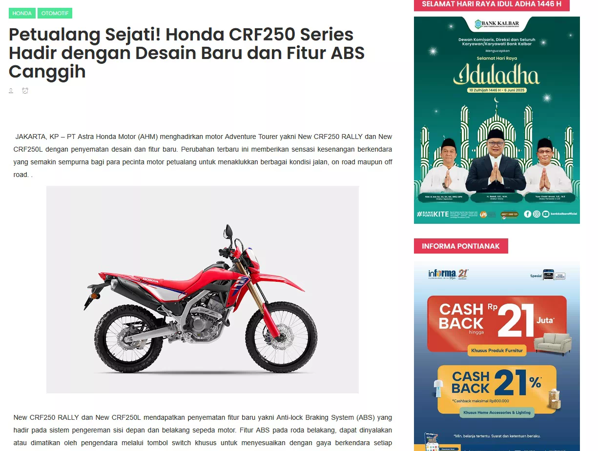 Petualang Sejati! Honda CRF250 Series Hadir dengan Desain Baru dan Fitur ABS Canggih