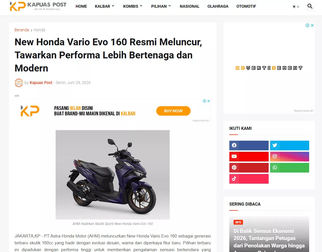 New Honda Vario Evo 160 Resmi Meluncur, Tawarkan Performa Lebih Bertenaga dan Modern