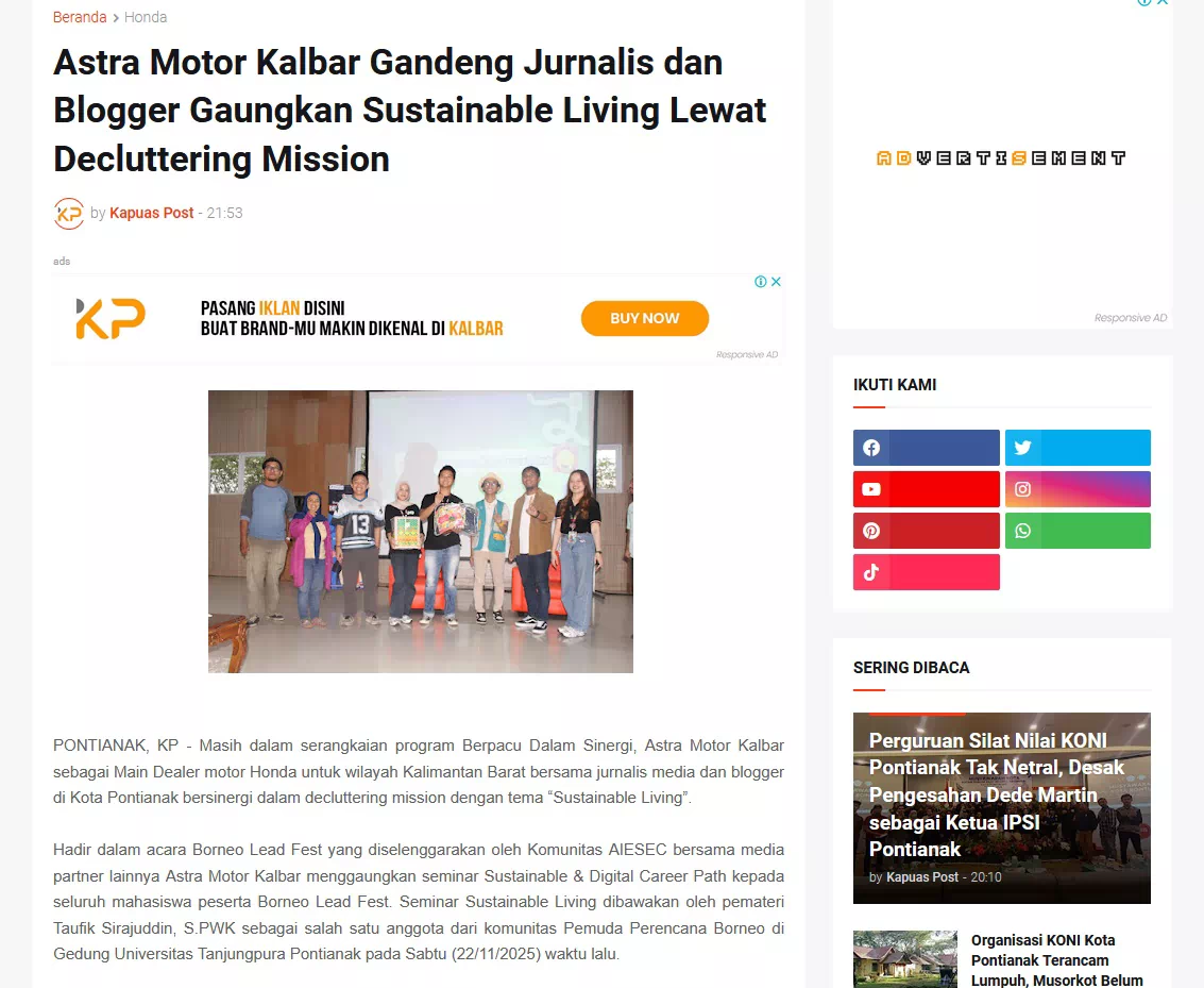 Astra Motor Kalbar Gandeng Jurnalis dan Blogger Gaungkan Sustainable Living Lewat Decluttering Mission